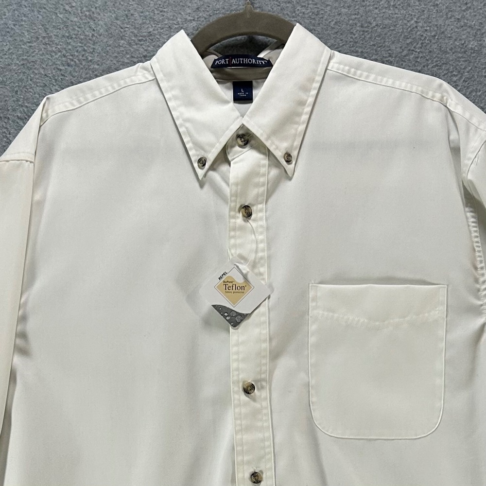 Port Authority Button Down Shirt Mens‎ L White Teflon Workwear Office